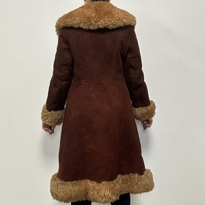 Brown Genuine Sheepskin Shearling Suede Coat - Medium-The Freperie