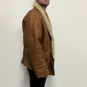 Men's Tan/Cream Genuine Leather Sheepskin Suede Jacket - Large-The Freperie