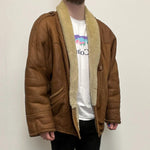 Load image into Gallery viewer, Men's Tan/Cream Genuine Leather Sheepskin Suede Jacket - Large-The Freperie