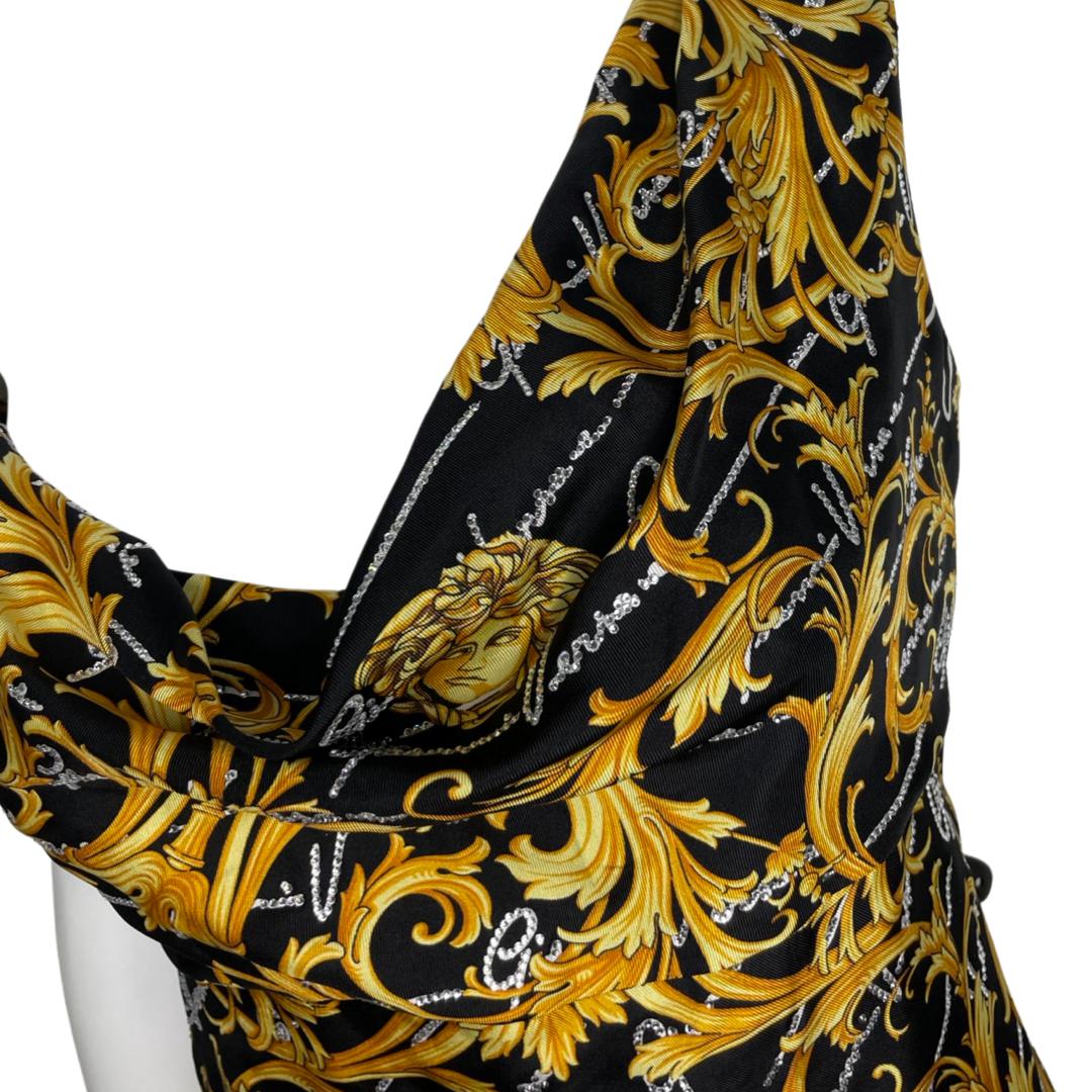 Versace Black Silk Baroque Print Dress - EU 36 | UK 8 | US 12-The Freperie