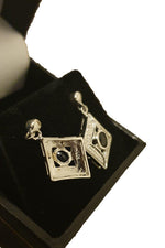 Load image into Gallery viewer, 925 STERLING SILVER Unbranded Diamond Shaped Black Sapphire Earrings (0.7&quot;)-The Freperie
