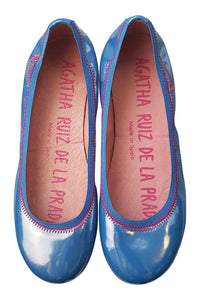 AGATHA RUIZ DE LA PRADA Girls Patent Leather Azul Blue Ballet Pumps (34)-Agatha Ruiz De La Prada-The Freperie