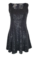 Load image into Gallery viewer, ALICE + OLIVIA Black Sequin Lace Back Fit and Flare Mini Dress (8)-Alice + Olivia-The Freperie