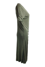 Load image into Gallery viewer, ALLUDE 100% Jersey Silk Khaki Green Gathered Midi Dress (XL)-Allude-The Freperie