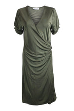 Load image into Gallery viewer, ALLUDE 100% Jersey Silk Khaki Green Gathered Midi Dress (XL)-Allude-The Freperie