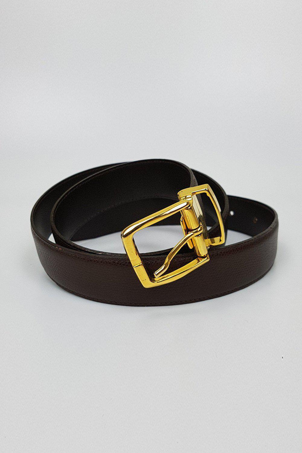 ARTBAG Brown Leather Textured Belt Gold Tone Buckle 103cm-Artbag-The Freperie