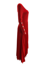 Load image into Gallery viewer, A.W.A.K.E. Mode Red Scoop Neck Pleated Fit and Flare Dress (38)-A.W.A.K.E. Mode-The Freperie