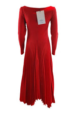 Load image into Gallery viewer, A.W.A.K.E. Mode Red Scoop Neck Pleated Fit and Flare Dress (38)-A.W.A.K.E. Mode-The Freperie