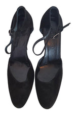 Load image into Gallery viewer, BALENCIAGA Black Suede Ankle Strap Almond Toe Stiletto Heels (6)-Balenciaga-The Freperie

