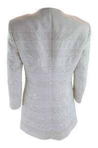 BASLER Women's 3/4 Length White Striped Long Coat (UK 12)-Basler-The Freperie