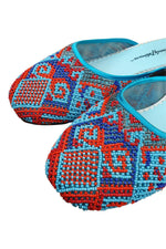 Load image into Gallery viewer, BEVERLEY FELDMAN Frankie & Baby 'On The Road To China' Blue Beaded Flats (10 B)-Beverley Feldman-The Freperie