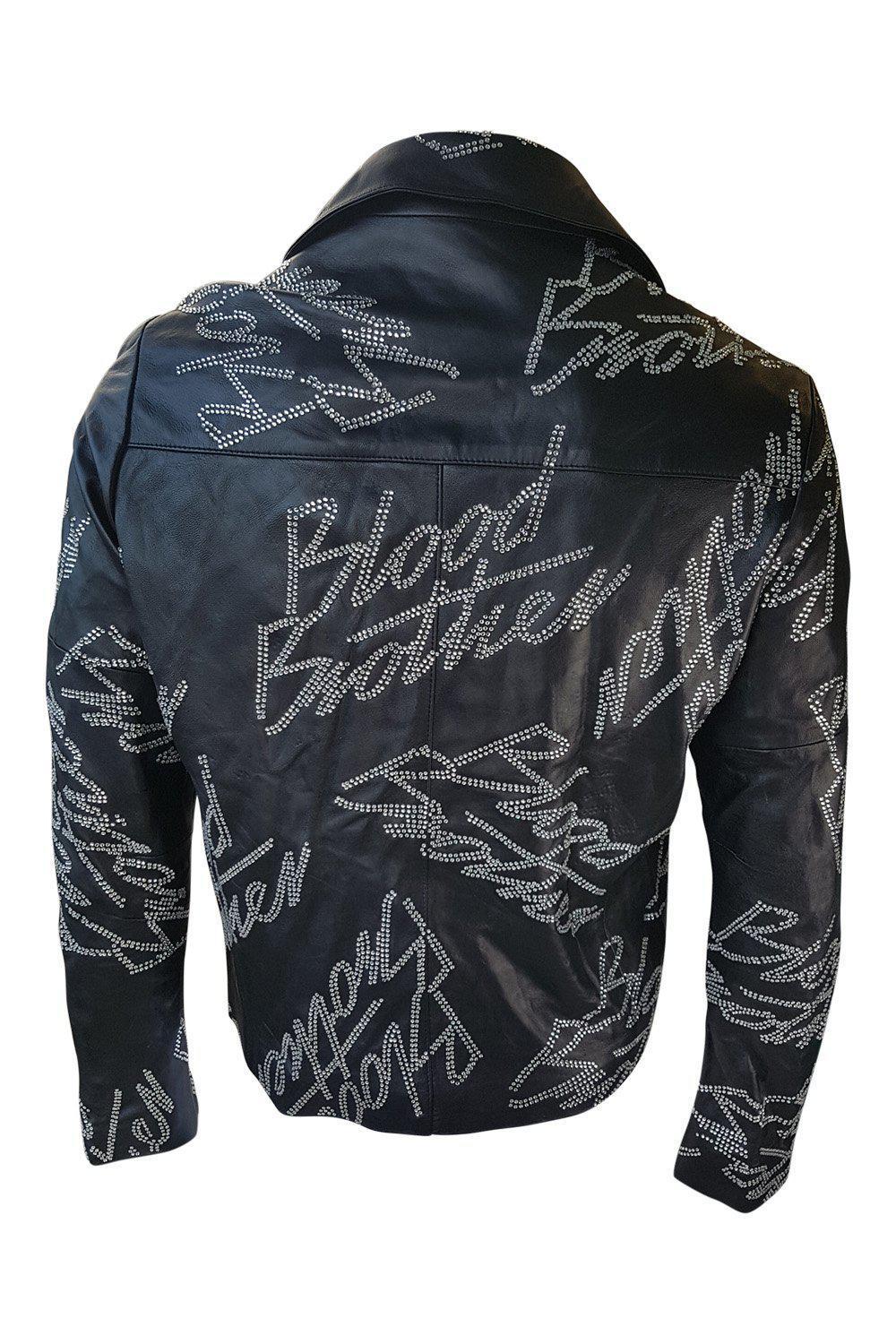 BLOOD BROTHER Black Leather Monogram Biker Jacket (M)-Blood Brother-The Freperie