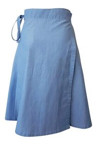 BRIAN Vintage Blue Cotton Wrap Around Knee Length Skirt (UK 12)-Brian-The Freperie