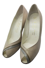 Load image into Gallery viewer, BRUNO MAGLI Cream and Silver Peep Toe Pumps (37.5)-Bruno Magli-The Freperie