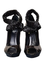 Load image into Gallery viewer, BURBERRY Brown Patnent Leather Curved Heel Peep Toe Pumps (UK 7)-Burberry-The Freperie