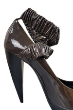 Load image into Gallery viewer, BURBERRY Brown Patnent Leather Curved Heel Peep Toe Pumps (UK 7)-Burberry-The Freperie
