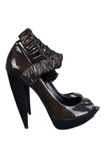 Load image into Gallery viewer, BURBERRY Brown Patnent Leather Curved Heel Peep Toe Pumps (UK 7)-Burberry-The Freperie