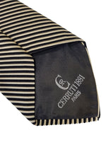 Load image into Gallery viewer, CERRUTI Gold And Black Striped Silk Mix Tie (58")-Cerruti-The Freperie