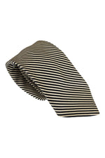 Load image into Gallery viewer, CERRUTI Gold And Black Striped Silk Mix Tie (58")-Cerruti-The Freperie