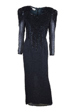 Load image into Gallery viewer, DIANE FREIS Vintage Beaded Black Cocktail Dress (S)-Diane Freis-The Freperie