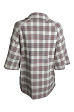 Load image into Gallery viewer, DOROTHEE SCHUMACHER Ivory Cotton Blend Tartan 3/4 Sleeve Jacket (2 | UK 10)-The Freperie