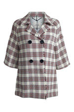 Load image into Gallery viewer, DOROTHEE SCHUMACHER Ivory Cotton Blend Tartan 3/4 Sleeve Jacket (2 | UK 10)-The Freperie