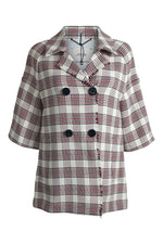 Load image into Gallery viewer, DOROTHEE SCHUMACHER Ivory Cotton Blend Tartan 3/4 Sleeve Jacket (2 | UK 10)-The Freperie
