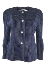 Load image into Gallery viewer, ESCADA Navy Blue Wool Blend Polka Dot Blazer (38)-Escada-The Freperie