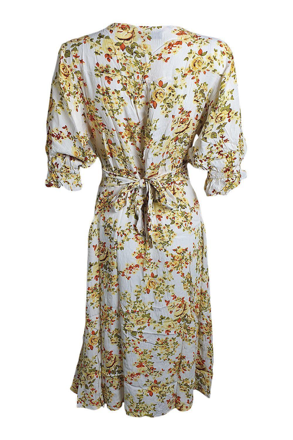 FAITHFULL THE BRAND Off White Goldie Floral Rafa Midi Dress (AU 8 | US 4 | UK 4)-The Freperie