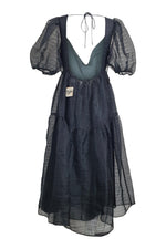 Load image into Gallery viewer, FREE PEOPLE Black Organza Puff Sleeve Midi Dress (US 2 | UK 6)-The Freperie