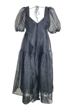 Load image into Gallery viewer, FREE PEOPLE Black Organza Puff Sleeve Midi Dress (US 2 | UK 6)-The Freperie