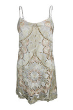 Load image into Gallery viewer, FREE PEOPLE Ivory Floral Embroidered Low Back Strappy Micro Mini Dress (0)-The Freperie