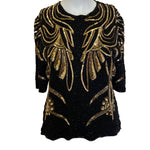 Load image into Gallery viewer, Frank Usher 80s Sequin &amp; Glass Bead Vintage Silk Top Black &amp; Gold Size: Small-The Freperie
