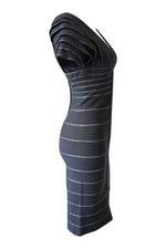 Load image into Gallery viewer, HERVE LEGER Grey Short Sleeved V Neck Bandage Dress (S)-Hervé Léger-The Freperie