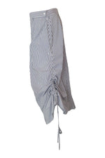 Load image into Gallery viewer, IRIS & INK Blue White Striped Cotton Asymmetric Midi Skirt (UK 14)-Iris & Ink-The Freperie