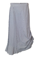 Load image into Gallery viewer, IRIS & INK Blue White Striped Cotton Asymmetric Midi Skirt (UK 14)-Iris & Ink-The Freperie