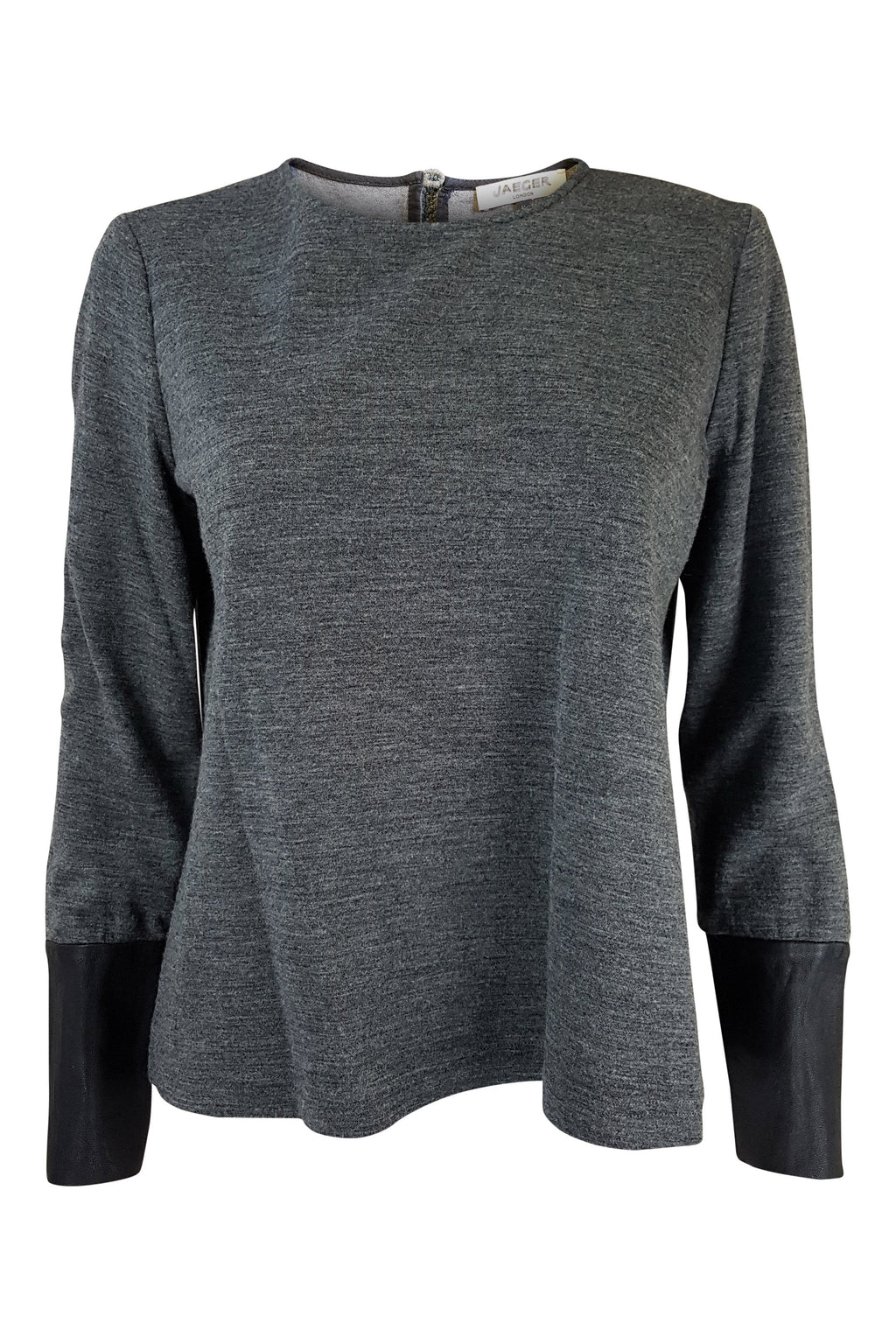 JAEGER Grey Long Sleeved Leather Cuff Top (M)-Jaeger-The Freperie