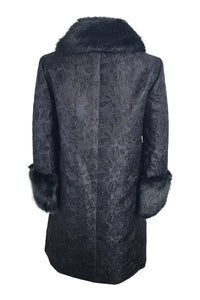KATE SPADE Black Dashing Beauty Metallic Jacquard Faux Fur Trim Coat (US 0 | UK 4)-The Freperie