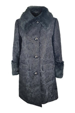 Load image into Gallery viewer, KATE SPADE Black Dashing Beauty Metallic Jacquard Faux Fur Trim Coat (US 0 | UK 4)-The Freperie