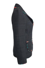 Load image into Gallery viewer, KATE SPADE Black Picnic Perfect Blossom Trimmed Tweed Jacket (US 2 | UK 6)-The Freperie