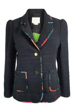 Load image into Gallery viewer, KATE SPADE Black Picnic Perfect Blossom Trimmed Tweed Jacket (US 2 | UK 6)-The Freperie