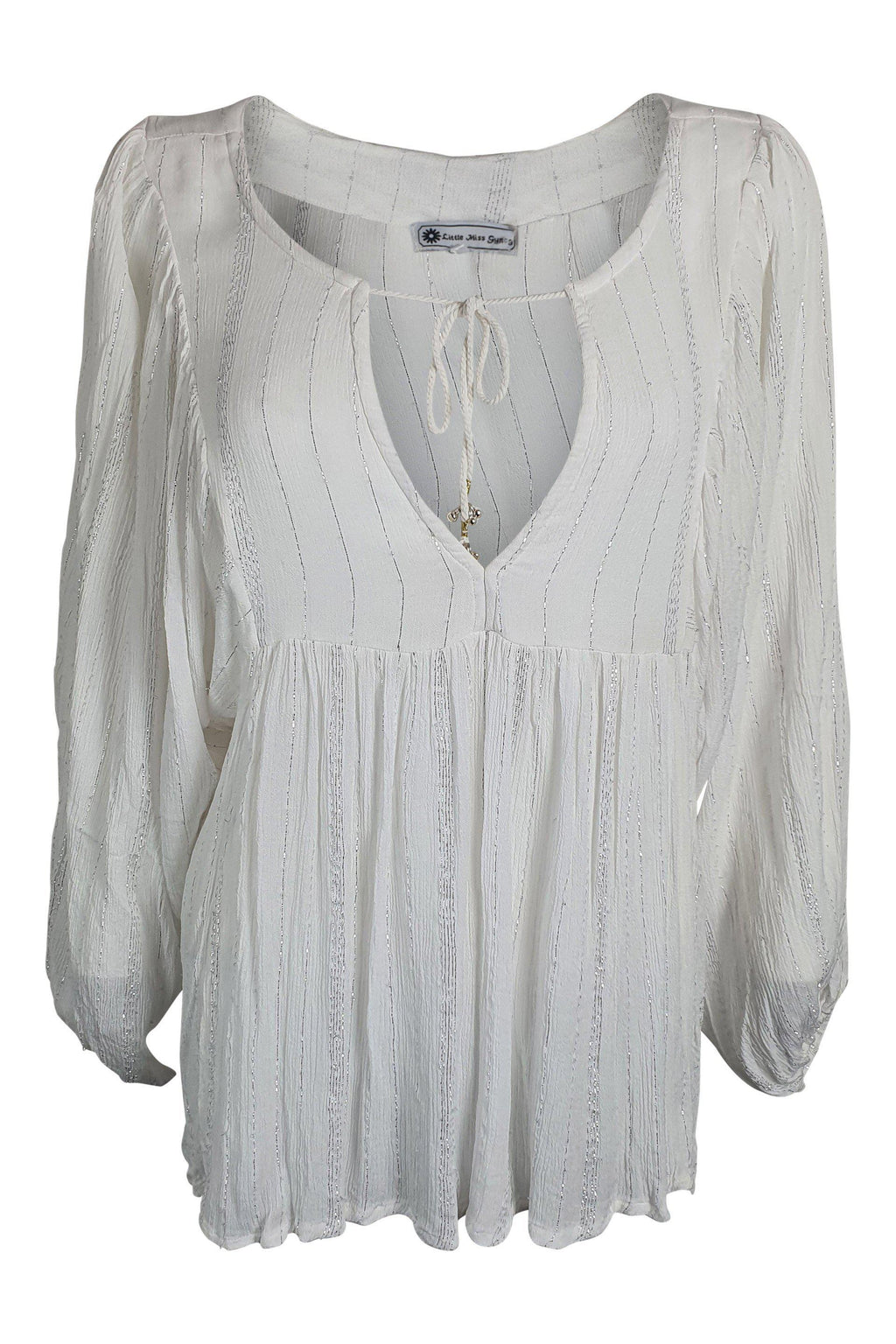 LITTLE MISS GYPSY White Garden Party Tie Front Blouse (M/L)-The Freperie