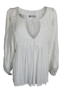 LITTLE MISS GYPSY White Garden Party Tie Front Blouse (M/L)-The Freperie