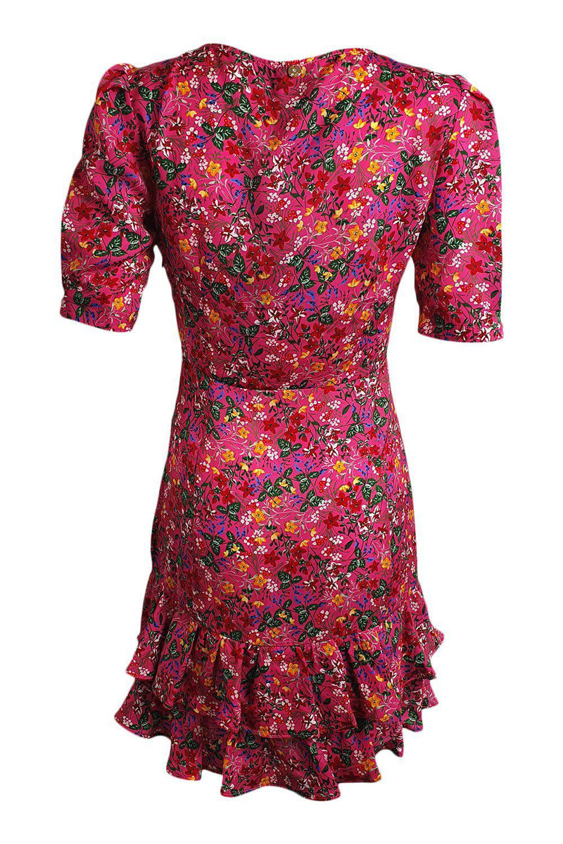 LIU JO Pink Floral Print 3/4 Sleeve Flounce Mini Dress (IT 38