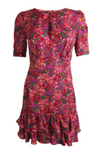 Load image into Gallery viewer, LIU JO Pink Floral Print 3/4 Sleeve Flounce Mini Dress (IT 38 | UK 06 | XXS)-The Freperie