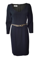 Load image into Gallery viewer, MOSCHINO Black Leopard Print Belt Dress (UK 12)-Moschino-The Freperie