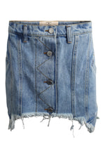 Load image into Gallery viewer, NATASHA ZINKO Light Blue Short Frayed Denim Mini Skirt (UK 06 | IT 34)-The Freperie
