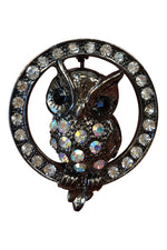 Load image into Gallery viewer, OWL BROOCH Dark Silver Circular White Gem Inlay-Unbranded-The Freperie
