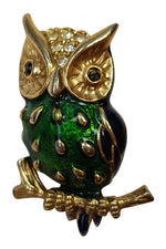 Load image into Gallery viewer, OWL BROOCH Gold Plated Enamelled Blue Gem In Lay Eyes-Unbranded-The Freperie
