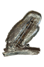 Load image into Gallery viewer, OWL BROOCH Vintage Pewter Tawny Owl on Matching Pewter Branch-Unbranded-The Freperie